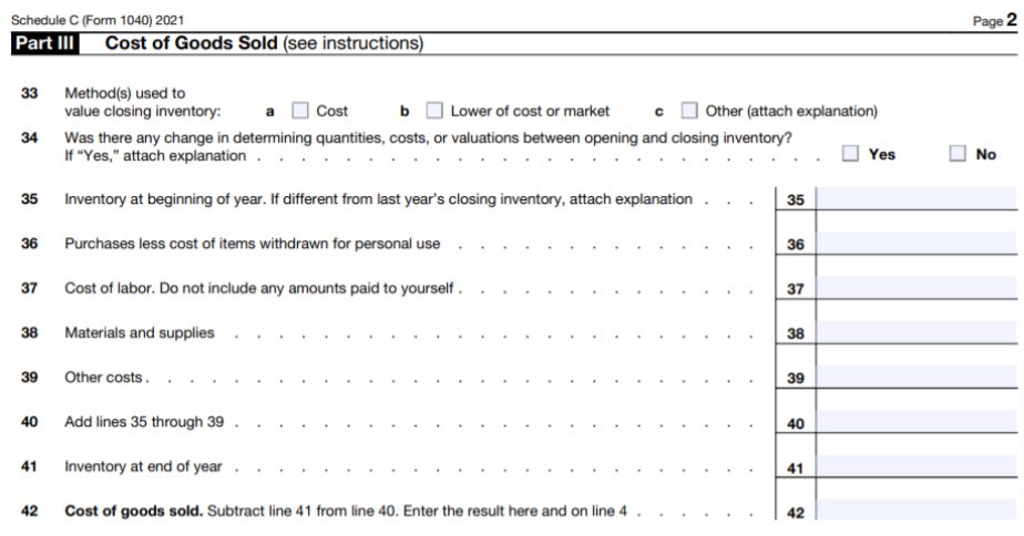 Cogs taxes calculation