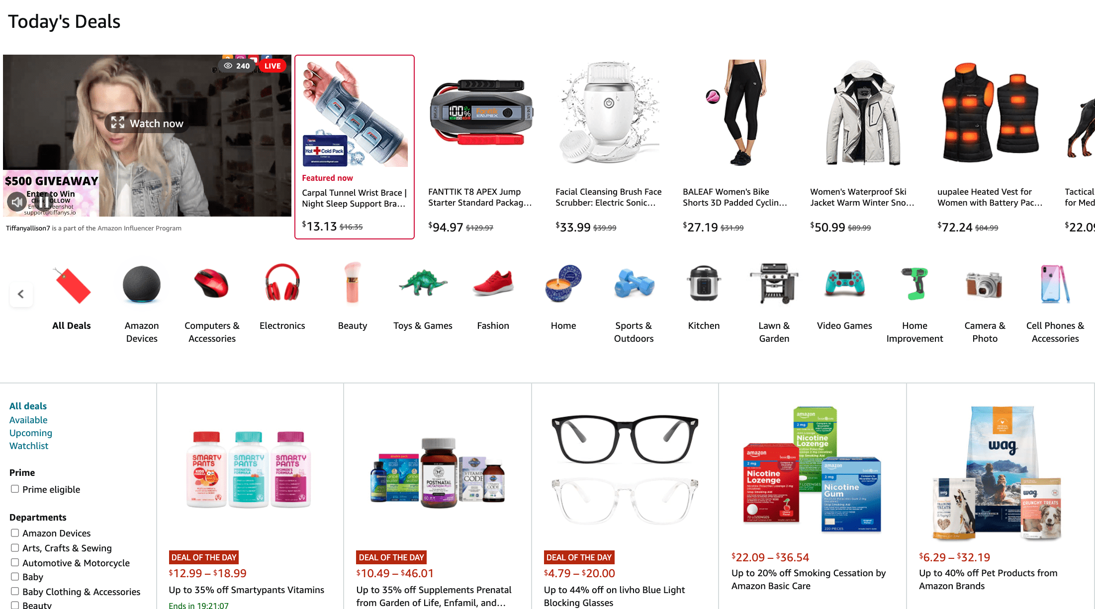 Amazon listings showing "Today's Deals"