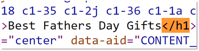 Screenshot of h1 code that GoDaddy Web Builder automatically generates